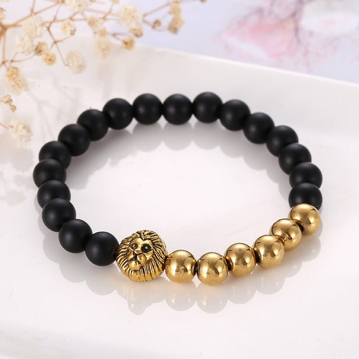 Wholesale Alloy Natural Stone Lion Beaded Bracelet JDC-BT-ZiR008 Bracelet 孜瑞 gold Wholesale Jewelry JoyasDeChina Joyas De China