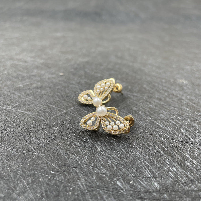 Wholesale alloy new butterfly wings pearl earrings JDC-ES-YinS009 Earrings 赢视 Wholesale Jewelry JoyasDeChina Joyas De China