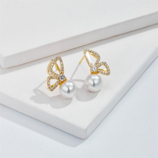 Wholesale alloy new butterfly wings pearl earrings JDC-ES-YinS009 Earrings 赢视 Wholesale Jewelry JoyasDeChina Joyas De China