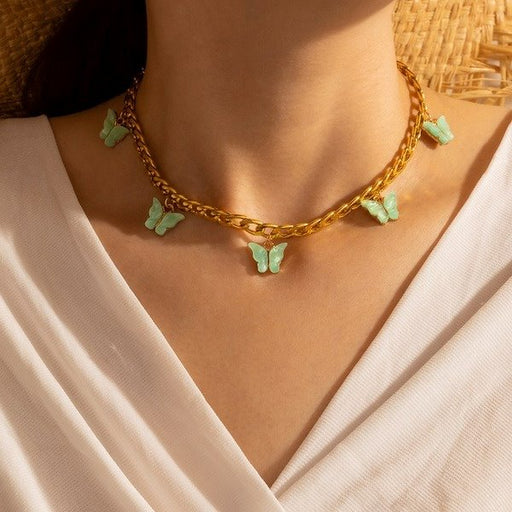 Wholesale alloy opal butterfly single layer necklace JDC-NE-C196 NECKLACE 咏歌 Wholesale Jewelry JoyasDeChina Joyas De China