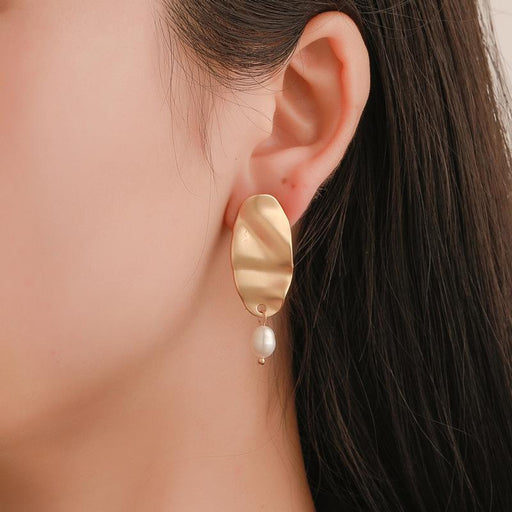 Bulk Jewelry Wholesale alloy oval pleated Pearl Earrings JDC-ES-MH027 Wholesale factory from China YIWU China
