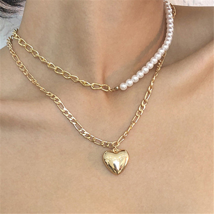 Wholesale alloy pearl asymmetric stitching necklaces JDC-NE-XC223 Necklaces 夏晨 gold Wholesale Jewelry JoyasDeChina Joyas De China