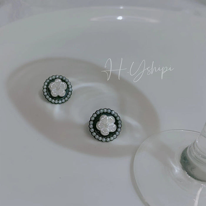 Wholesale alloy pearl camellia earrings JDC-ES-XuF040 Earrings 旭帆 H6901 Wholesale Jewelry JoyasDeChina Joyas De China