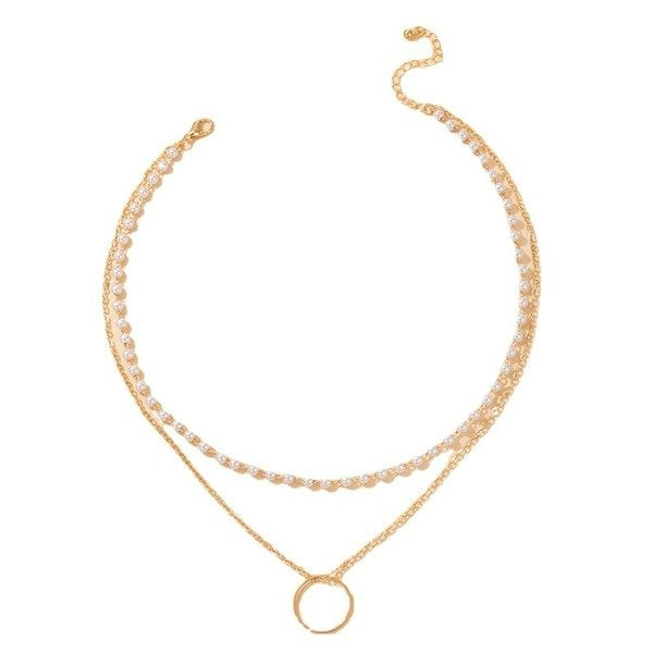 Wholesale alloy pearl chain double necklace JDC-NE-C193 NECKLACE 咏歌 Wholesale Jewelry JoyasDeChina Joyas De China