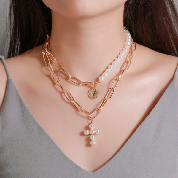 Bulk Jewelry Wholesale alloy pearl cross necklace JDC-NE-A320 Wholesale factory from China YIWU China