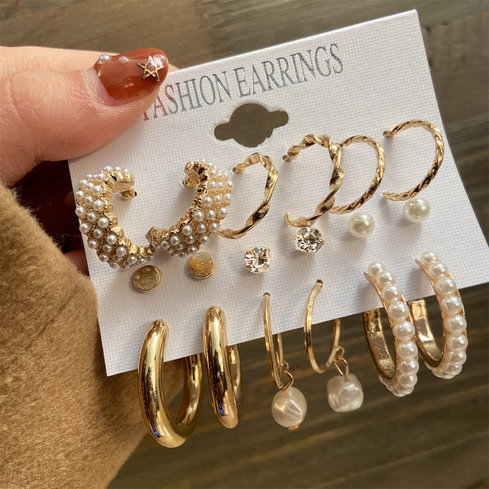 Wholesale Alloy Pearl Crystal Earrings Set JDC-ES-F609 Earrings 韩之尚 C20-07-17 alloy Wholesale Jewelry JoyasDeChina Joyas De China
