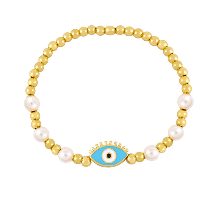 Wholesale alloy pearl demon eye bracelet JDC-BT-AS101 Bracelet 翱昇 light blue Wholesale Jewelry JoyasDeChina Joyas De China