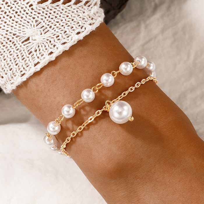 Wholesale alloy pearl double bracelet JDC-BT-C152 Bracelet 咏歌 18072 Wholesale Jewelry JoyasDeChina Joyas De China