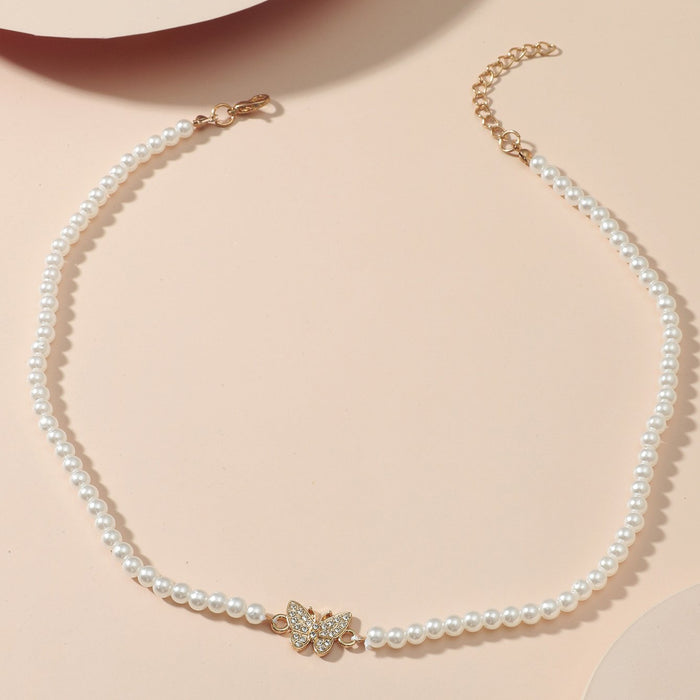 Wholesale alloy pearl pendant zircon butterfly necklaces JDC-NE-A388 Necklaces JoyasDeChina 01KC Gold Wholesale Jewelry JoyasDeChina Joyas De China