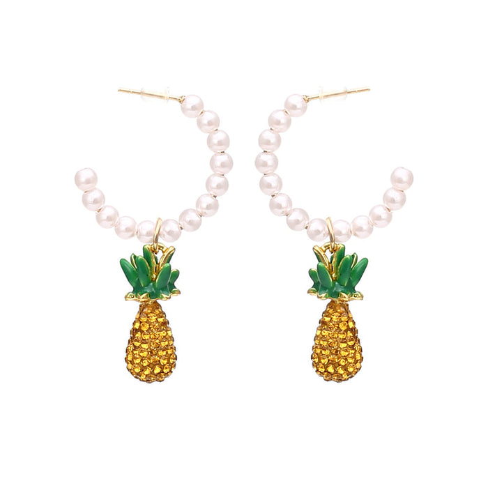 Wholesale alloy pearl pineapple oil drop diamond set earrings JDC-ES-MY053 Earrings JoyasDeChina Pearl C+ pineapple Wholesale Jewelry JoyasDeChina Joyas De China