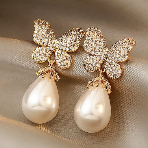 Wholesale alloy pearl rhinestone butterfly earrings JDC-ES-GSJQ001 Earrings JoyasDeChina Wholesale Jewelry JoyasDeChina Joyas De China