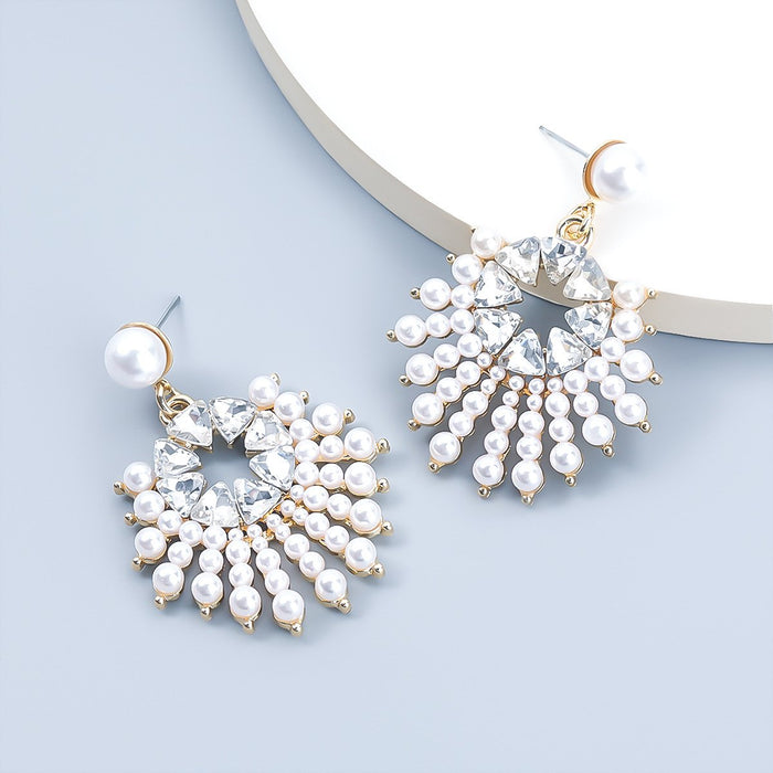 Wholesale alloy pearl sun flower geometric earrings JDC-ES-JL090 Earrings JoyasDeChina white Wholesale Jewelry JoyasDeChina Joyas De China