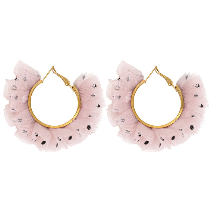 Wholesale alloy polka dot chiffon lace earrings JDC-ES-JQ223 Earrings 佳琪 pink Wholesale Jewelry JoyasDeChina Joyas De China