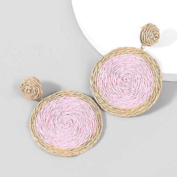 Wholesale Alloy Raffia Round Earrings JDC-ES-JL783 Earrings 氿乐 pink Wholesale Jewelry JoyasDeChina Joyas De China
