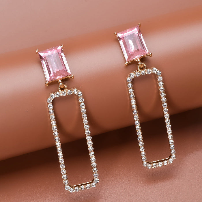 Wholesale alloy rectangular earrings JDC-ES-Bis010 Earrings 碧莎 pink Wholesale Jewelry JoyasDeChina Joyas De China