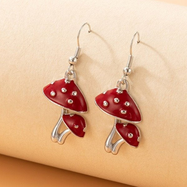 Wholesale alloy red mushroom oil drop ear hooks JDC-ES-C429 Earrings 咏歌 Wholesale Jewelry JoyasDeChina Joyas De China