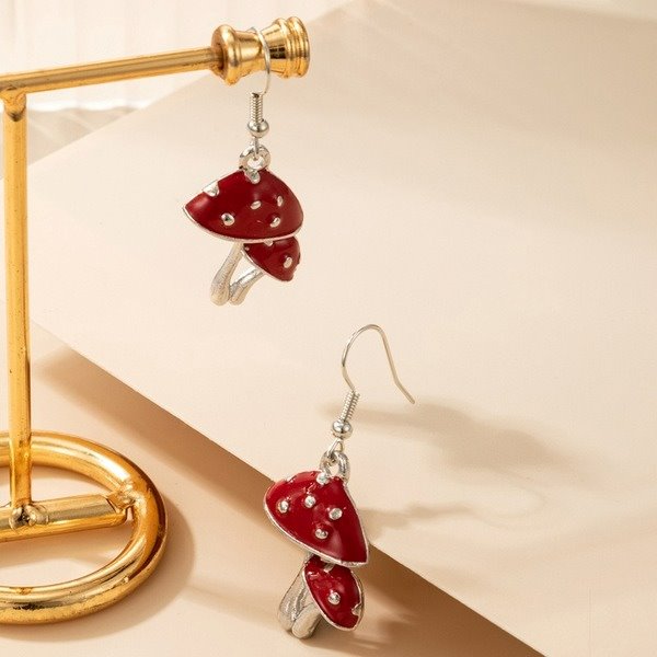 Wholesale alloy red mushroom oil drop ear hooks JDC-ES-C429 Earrings 咏歌 Wholesale Jewelry JoyasDeChina Joyas De China