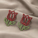 Wholesale Alloy Red Rhinestone Red Rose Sweet Personality Earrings JDC-ES-C129 earrings JoyasDeChina 18790 Wholesale Jewelry JoyasDeChina Joyas De China