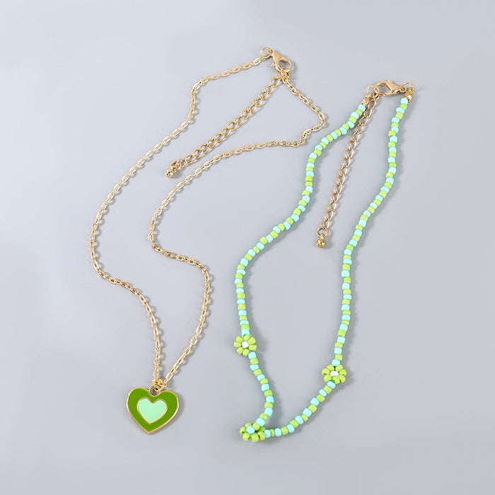 Wholesale Alloy Resin Drip Oil Love Necklace JDC-NE-JL187 Necklaces 氿乐 green Wholesale Jewelry JoyasDeChina Joyas De China