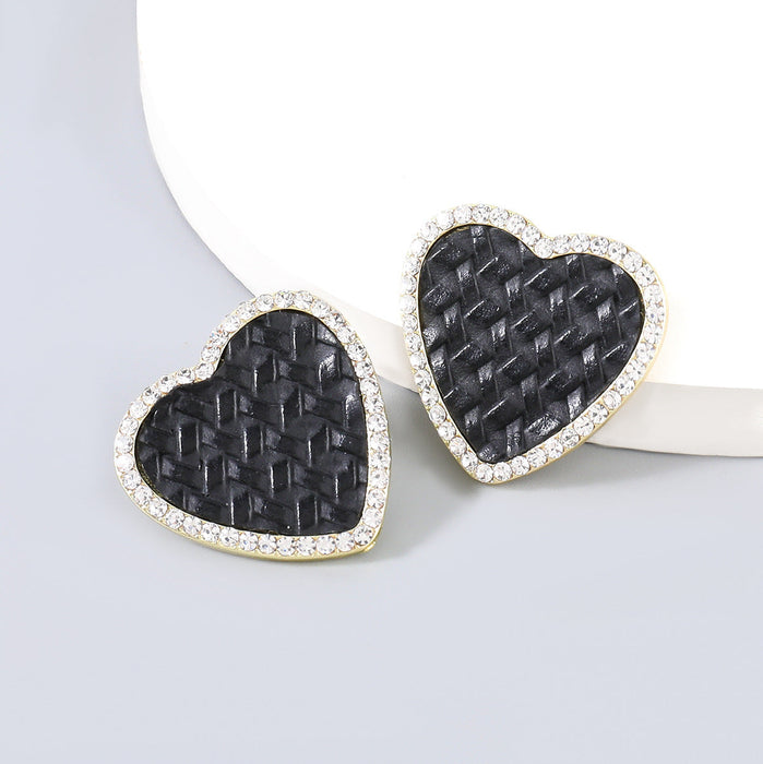 Wholesale Alloy Rhinestone Artificial Leather Love Earrings JDC-ES-JL766 Earrings 氿乐 black Wholesale Jewelry JoyasDeChina Joyas De China