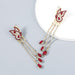Wholesale alloy rhinestone butterfly tassel long earrings JDC-ES-JL097 Earrings JoyasDeChina red Wholesale Jewelry JoyasDeChina Joyas De China