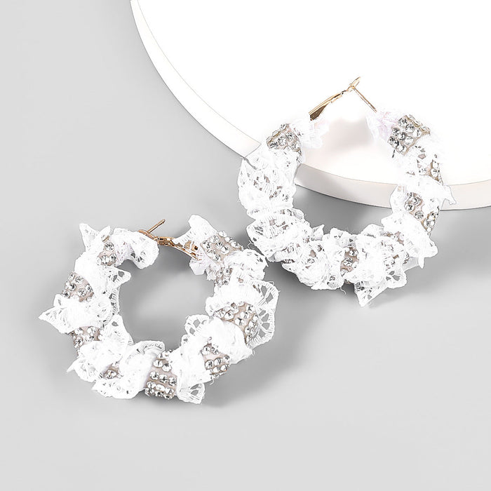 Wholesale alloy rhinestone cloth round earrings JDC-ES-JL728 Earrings 氿乐 white Wholesale Jewelry JoyasDeChina Joyas De China