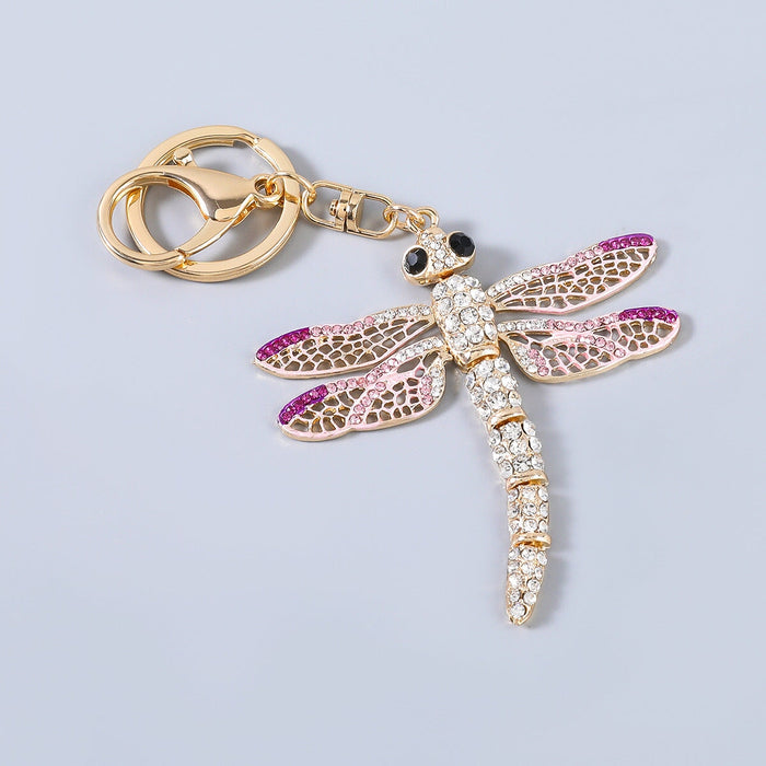 Wholesale Alloy Rhinestone Dragonfly Keychain JDC-KC-JL017 Keychains 氿乐 rose red Wholesale Jewelry JoyasDeChina Joyas De China