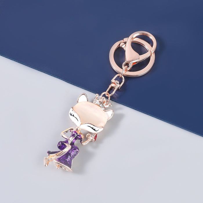 Wholesale Alloy Rhinestone Fox Keychain JDC-KC-JL021 Keychains 氿乐 purple Wholesale Jewelry JoyasDeChina Joyas De China