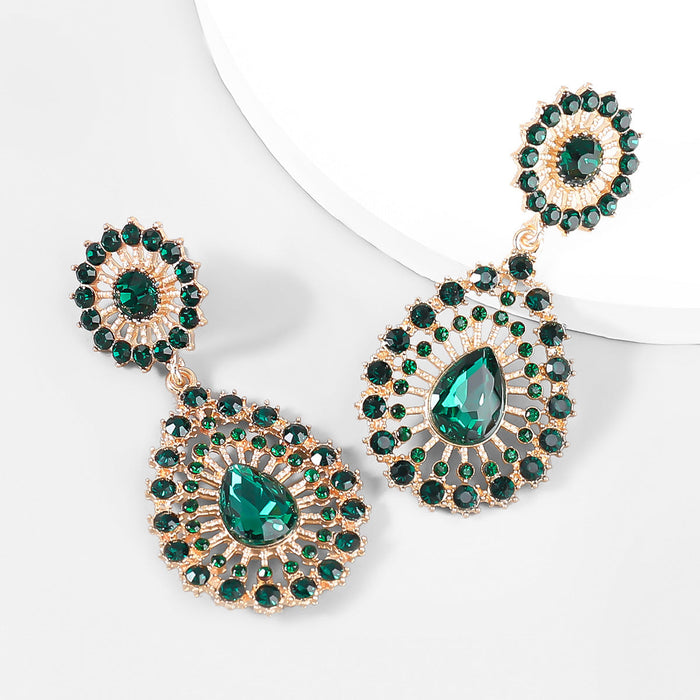 Wholesale Alloy Rhinestone Geometric Earrings JDC-ES-JL810 Earrings 氿乐 green Wholesale Jewelry JoyasDeChina Joyas De China
