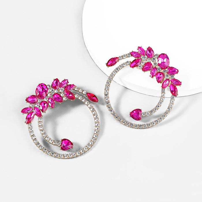 Wholesale Alloy Rhinestone Geometric Flower Earrings JDC-ES-JL748 Earrings 氿乐 rose red Wholesale Jewelry JoyasDeChina Joyas De China