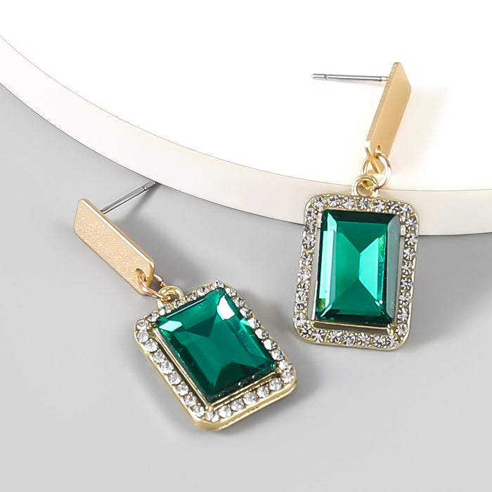 Wholesale Alloy Rhinestone Glass Diamond Square Earrings JDC-ES-JL710 Earrings ?鹄? green Wholesale Jewelry JoyasDeChina Joyas De China