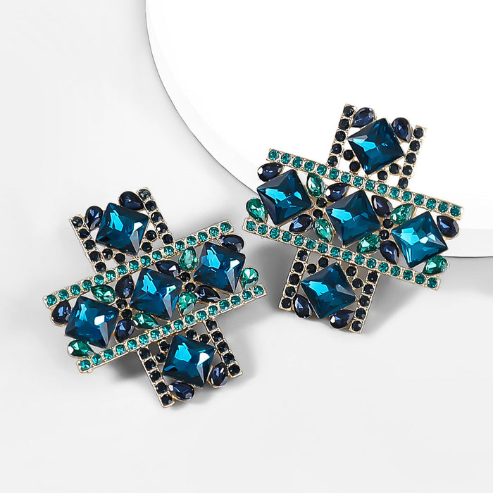 Wholesale alloy rhinestone glass drill earrings JDC-ES-JL884 Earrings 氿乐 blue Wholesale Jewelry JoyasDeChina Joyas De China