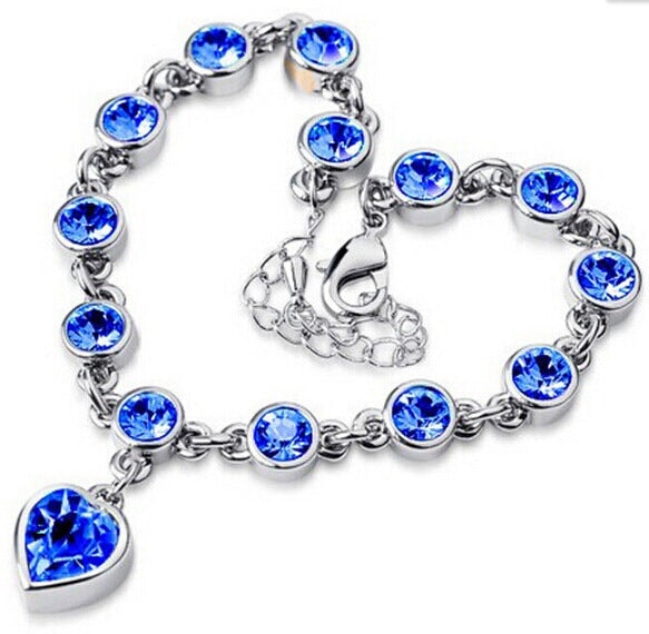 Wholesale Alloy Rhinestone Heart Bracelet JDC-BT-Chuangj002 Bracelet 创爵 silver blue Wholesale Jewelry JoyasDeChina Joyas De China
