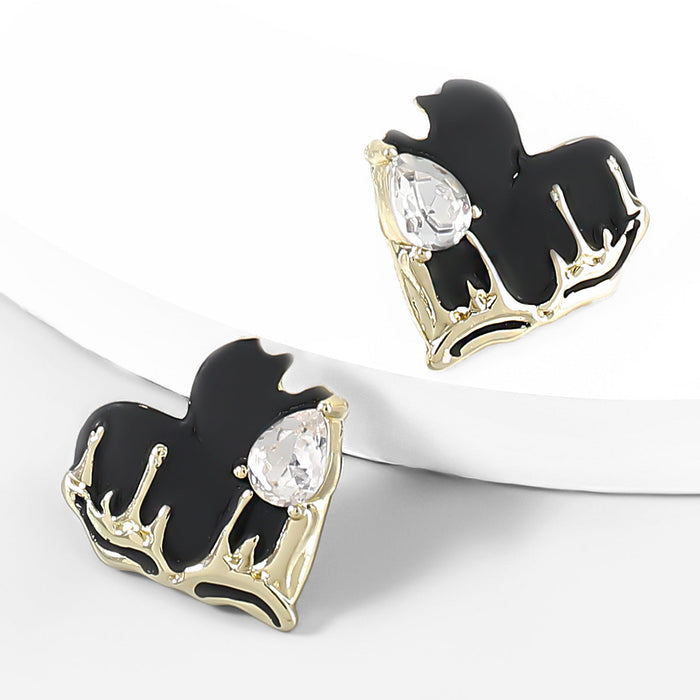 Wholesale alloy rhinestone heart earrings JDC-ES-JL729 Earrings 氿乐 black Wholesale Jewelry JoyasDeChina Joyas De China