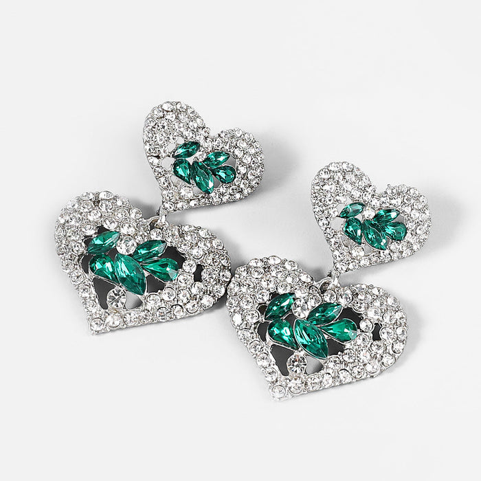 Wholesale alloy rhinestone heart earrings JDC-ES-JL741 Earrings 氿乐 green Wholesale Jewelry JoyasDeChina Joyas De China