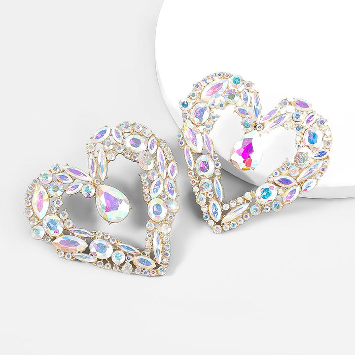 Wholesale Alloy Rhinestone Heart Earrings JDC-ES-JL910 Earrings 氿乐 AB color Wholesale Jewelry JoyasDeChina Joyas De China