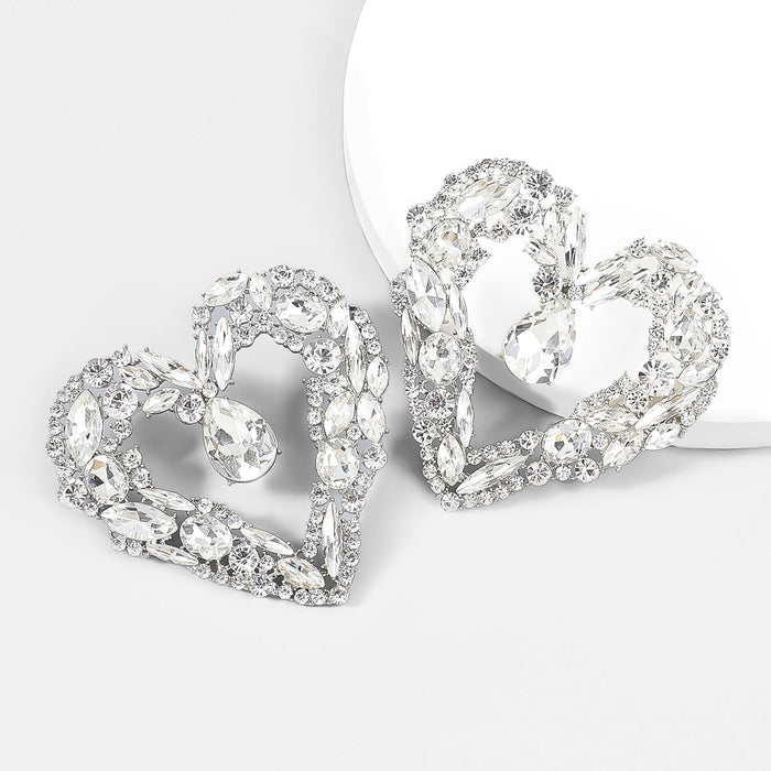 Wholesale Alloy Rhinestone Heart Earrings JDC-ES-JL910 Earrings 氿乐 silver Wholesale Jewelry JoyasDeChina Joyas De China