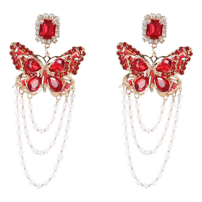 Wholesale Alloy Rhinestone Imitation Pearl Butterfly Earrings JDC-ES-JL808 Earrings 氿乐 red Wholesale Jewelry JoyasDeChina Joyas De China