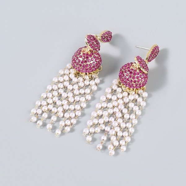 Wholesale Alloy Rhinestone Imitation Pearl Tassel Earrings JDC-ES-JL-007colored rhinestones Earrings ?鹄? Wholesale Jewelry JoyasDeChina Joyas De China