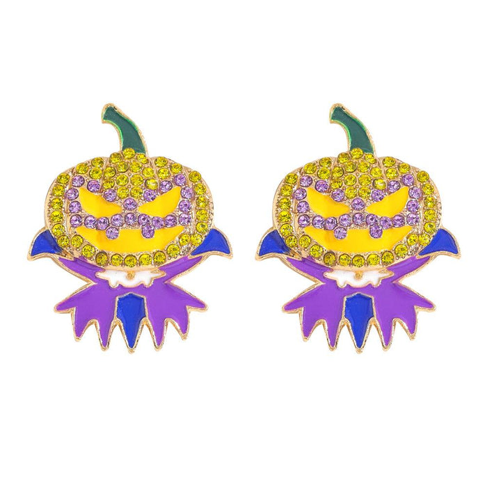 Wholesale alloy Rhinestone inlaid personalized ghost face pumpkin Earrings JDC-ES-JQ134 Earrings JoyasDeChina Purple color Wholesale Jewelry JoyasDeChina Joyas De China
