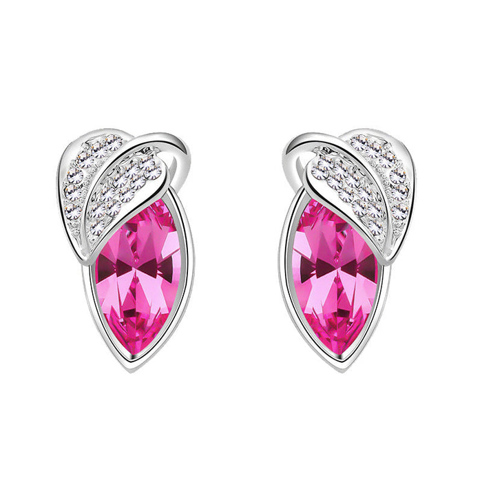Wholesale alloy Rhinestone leaf earrings JDC-ES-YinX022 Earrings 伊杏 rose red Wholesale Jewelry JoyasDeChina Joyas De China