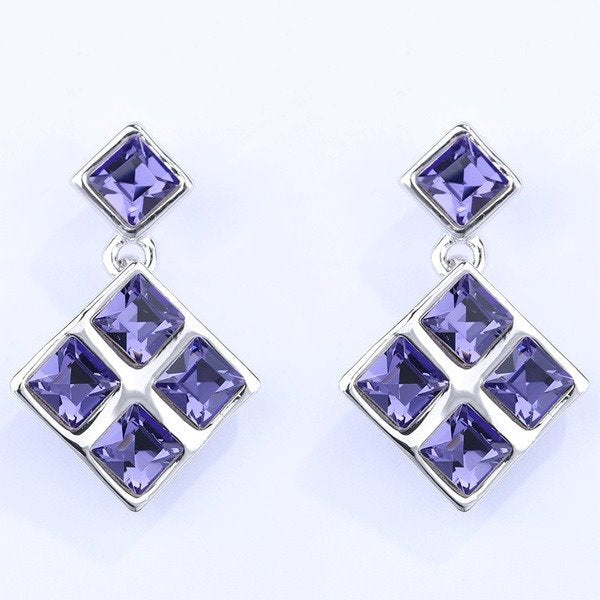 Wholesale alloy Rhinestone love cube earrings JDC-ES-YinX025 Earrings 伊杏 purple Wholesale Jewelry JoyasDeChina Joyas De China
