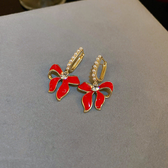 Wholesale Alloy Rhinestone Pearl Earrings JDC-ES-BY139 Earrings 宝钰 red Wholesale Jewelry JoyasDeChina Joyas De China