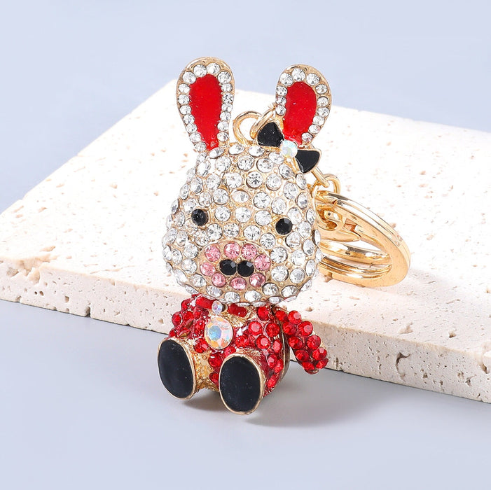 Wholesale Alloy Rhinestone Rabbit Keychain JDC-KC-JL014 Keychains 氿乐 pink Wholesale Jewelry JoyasDeChina Joyas De China