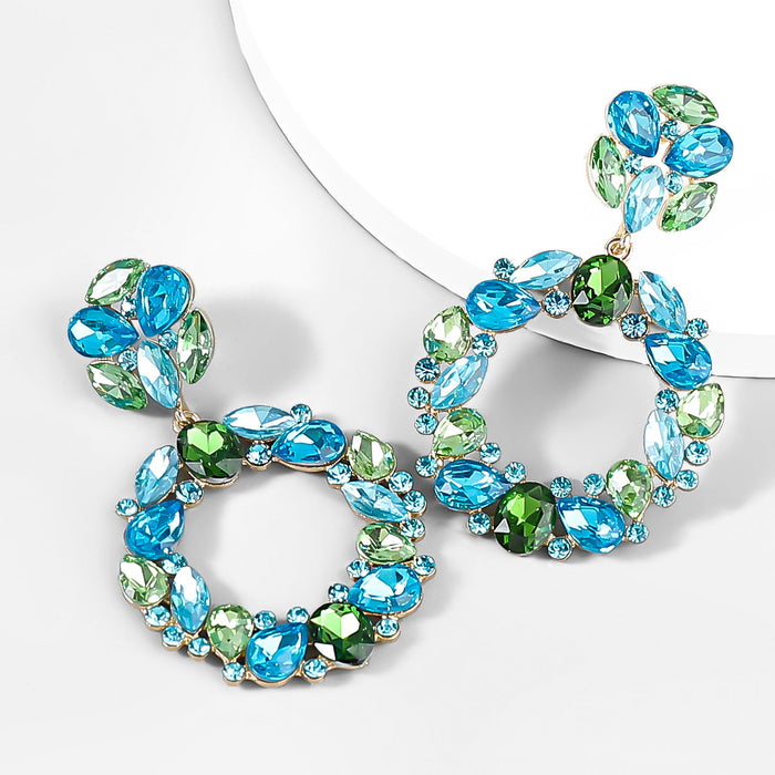 Wholesale Alloy Rhinestone Round Earrings JDC-ES-JL853 Earrings 氿乐 blue green Wholesale Jewelry JoyasDeChina Joyas De China