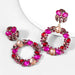 Wholesale Alloy Rhinestone Round Earrings JDC-ES-JL853 Earrings 氿乐 rose red Wholesale Jewelry JoyasDeChina Joyas De China