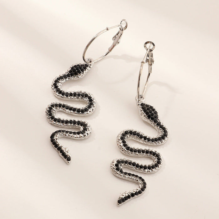 Wholesale Alloy Rhinestone Snake Earrings JDC-ES-NZ080 Earrings 奈珠 EZ2158heise Wholesale Jewelry JoyasDeChina Joyas De China