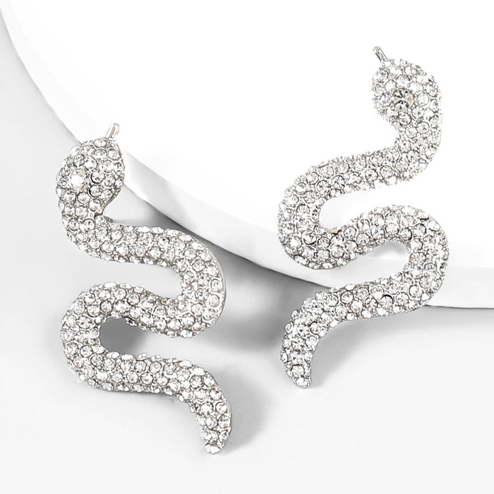 Wholesale Alloy Rhinestone Snake Shape Earrings JDC-ES-JL698 Earrings ?鹄? silver Wholesale Jewelry JoyasDeChina Joyas De China
