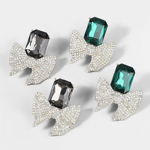 Wholesale Alloy Rhinestone Square Glass Diamond Bow Earrings JDC-ES-JL-023 Earrings ?鹄? Wholesale Jewelry JoyasDeChina Joyas De China