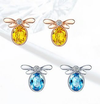 Wholesale alloy Rhinestone sweet knot earrings JDC-ES-YinX016 Earrings 伊杏 blue Wholesale Jewelry JoyasDeChina Joyas De China